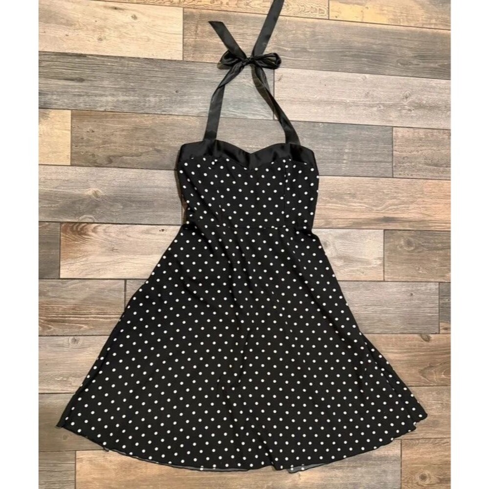 Black and White Polka Dot Halter Swing Dress Size XL